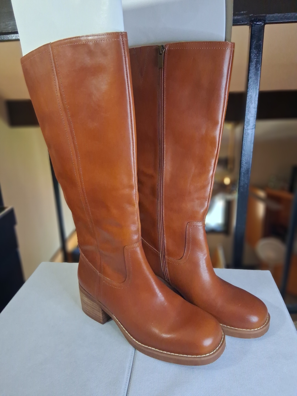 Women's Tall Leather Heeled Boots - Cognac Brown